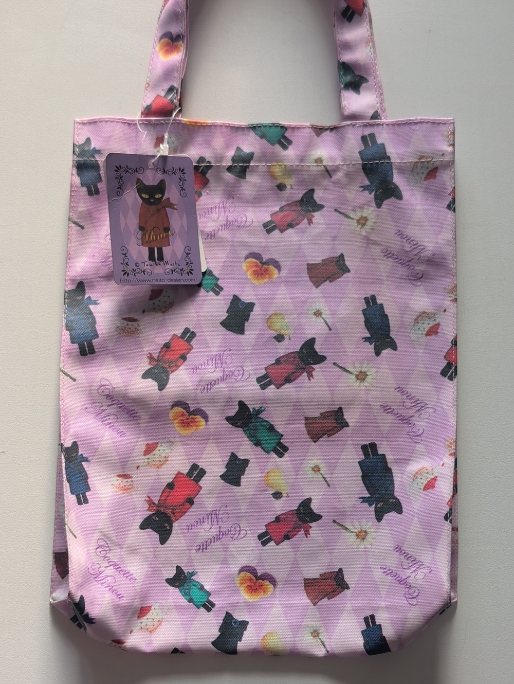 Pink Cat-Print Tote Bag with Playful Pattern
